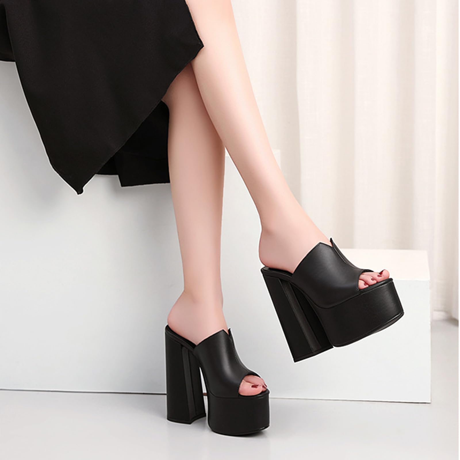 15CM Spessore Tacco Alto Sandali Doppia Piattaforma Slip-on Pantofole Aperte Punta Rotonda Comodi Sandali Estivi