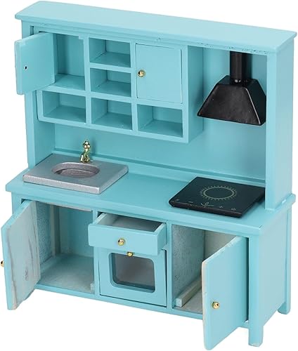 Miniatura 5 de Juguete de cocina de casa de muñecas, juego de muebles de cocina en miniatura realista de madera, juguete educativo para casa de muñecas en