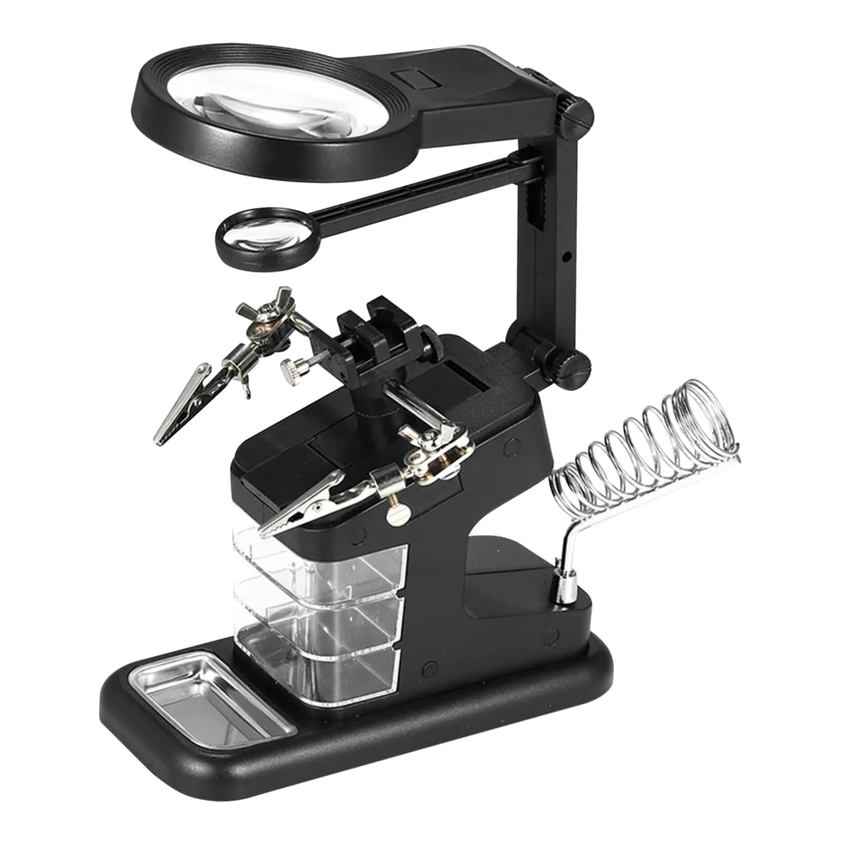 CHILDWEET Supporto per Saldatura Morsetto da Tavolo Nero, Lente di Ingrandimento Acrilica e 10 Led, per Riparazioni Elettroniche e Lavori di Saldatura USB