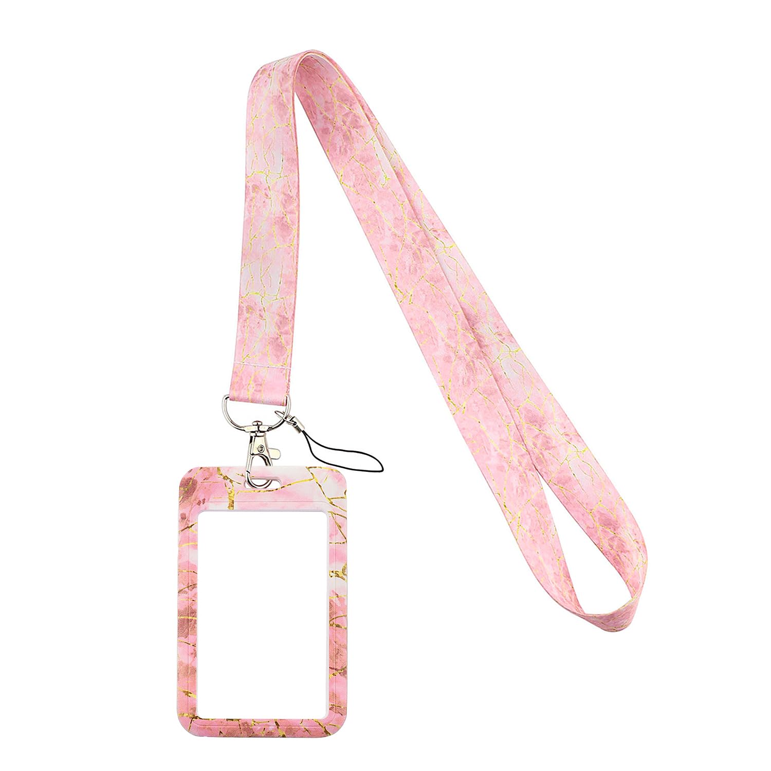 Rumyve Detachable Badge Reel Lanyard Card,Hard Plastic Cute ID Card Holder,Retractable Badge Reel Climbing Buckle Clip and Detachable Lanyard Strap(Pink)