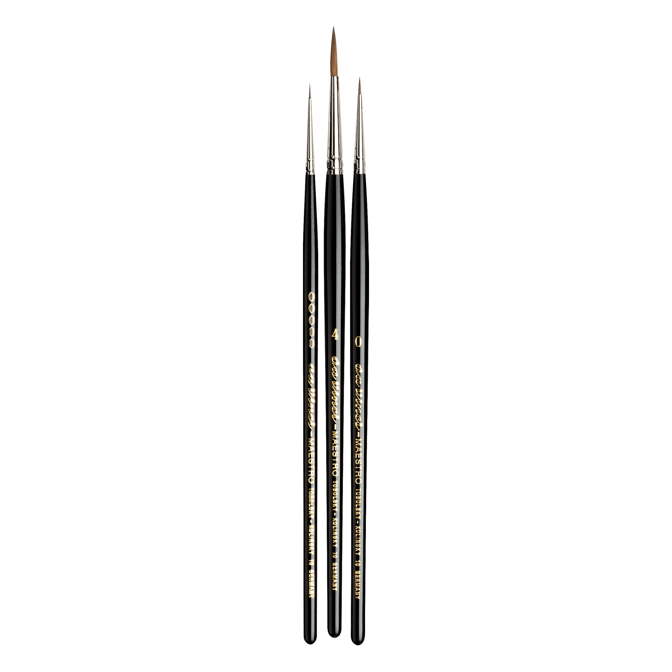 Da Vinci 5500-3 - Set di pennelli per acquerelli Maestro Kolinsky in zibellino rosso, serie 10, tondi affilati nelle misure 5/0, 0 e 4, in un'elegante confezione regalo nera.