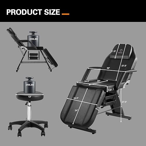 Miniatura 85 de Cama de spa de masaje, silla facial, mesa de tatuaje, 73 pulgadas, 3 secciones, cama de masaje multiusos, silla facial profesional, mesa de tatuaje