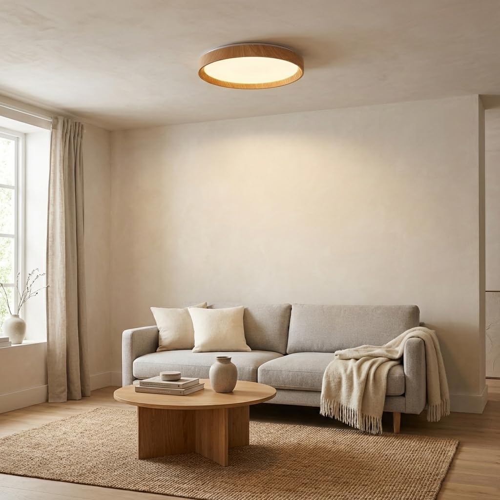 Alpinaluz Plafón LED de Techo Ø48 cm 40W con luz regulable CCT 3000K 4000K 6000K, acrílico con efecto madera, diseño moderno y eficiente ideal para salón, dormitorio y cocina en interiores