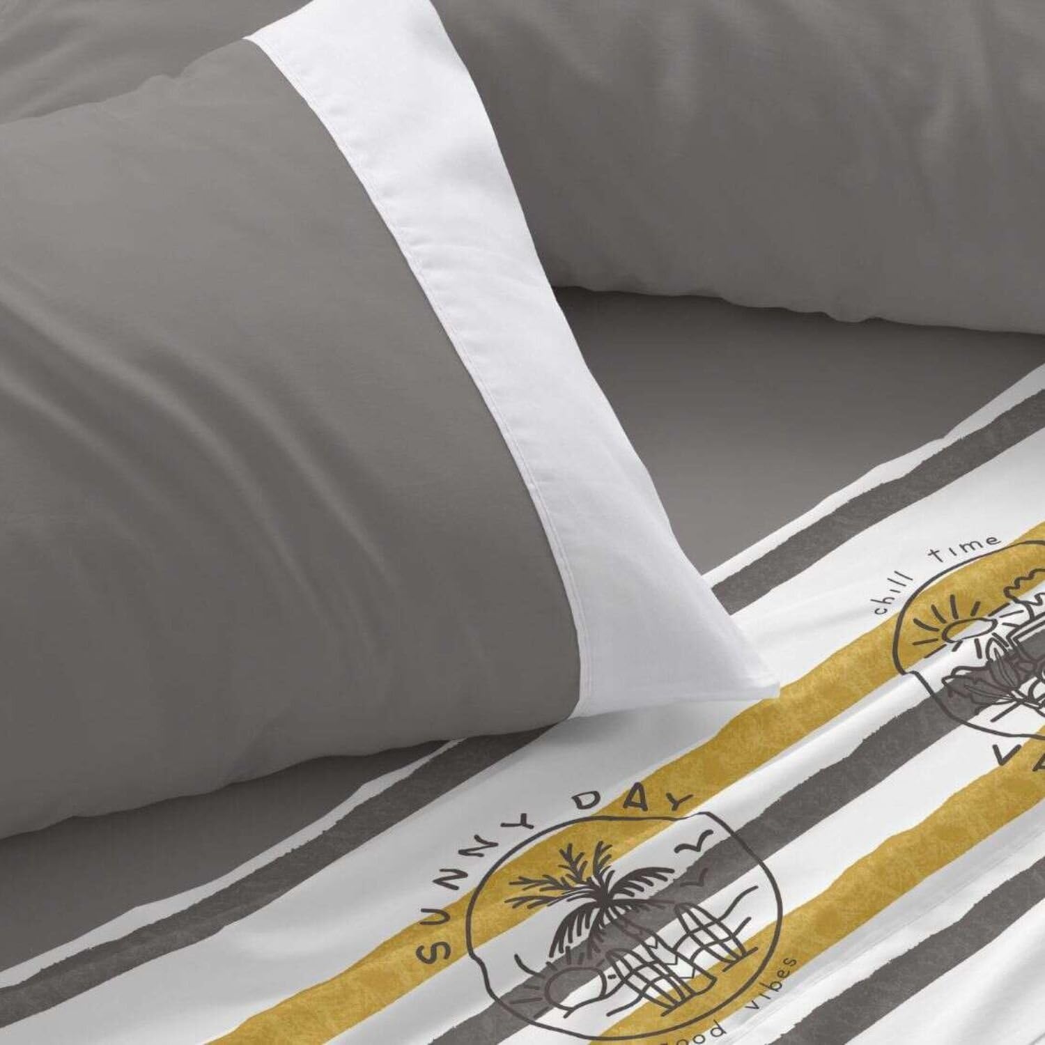 Burrito Blanco Juego de Sábanas 50% Algodón 50% Poliéster Cama 150-160 Gris
