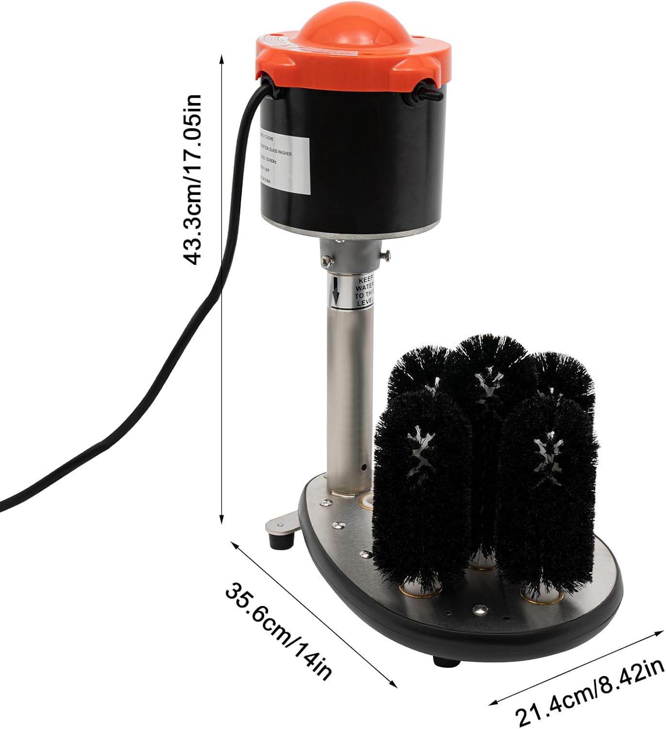 Commercial Electric Glass Washer 120V Cup Cleaning Brush with Raised Feet, Upgrade 5 Brushes Cup Washer with 250W Powerful Motor, Small Glass Washer for Milk Tea Stores, Bar & Cafes| US STOCK