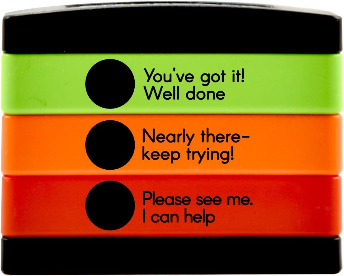 SuperStickers 3 in 1 Stamp Stack for Marking - You've Got It/Nearly There/Please See Me, Red, Orange and Green, Small