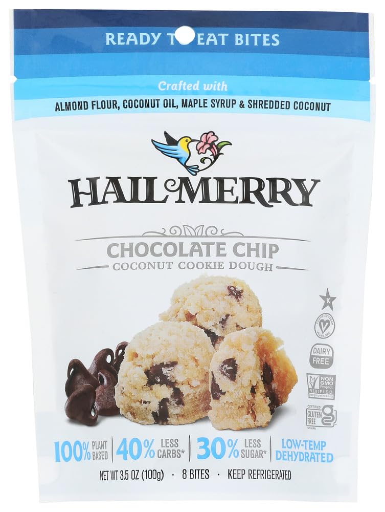 Hail Merry - Merry Bites Macaroons NEW Packaging - Chocolate Chip Cookie Dough Flavor - 3.5 oz each, Paleo, Vegan (3 Pack)
