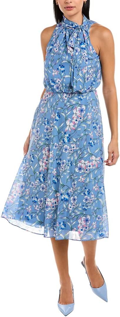 Adrianna Papell Women's Floral Printed Tie Neck Dress