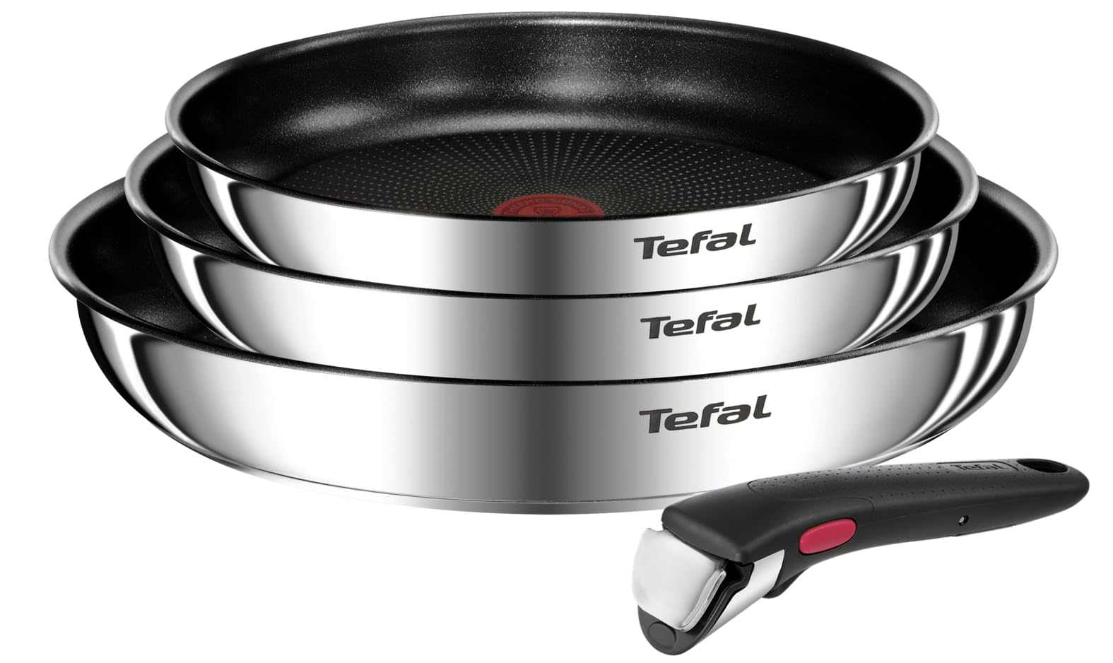 Tefal Ingenio Emotion, Juego de 3 sartenes 22/24/28 cm + mango extraíble, Apilables, Antiadherente, Thermo Signal, Aptas para inducción y horno