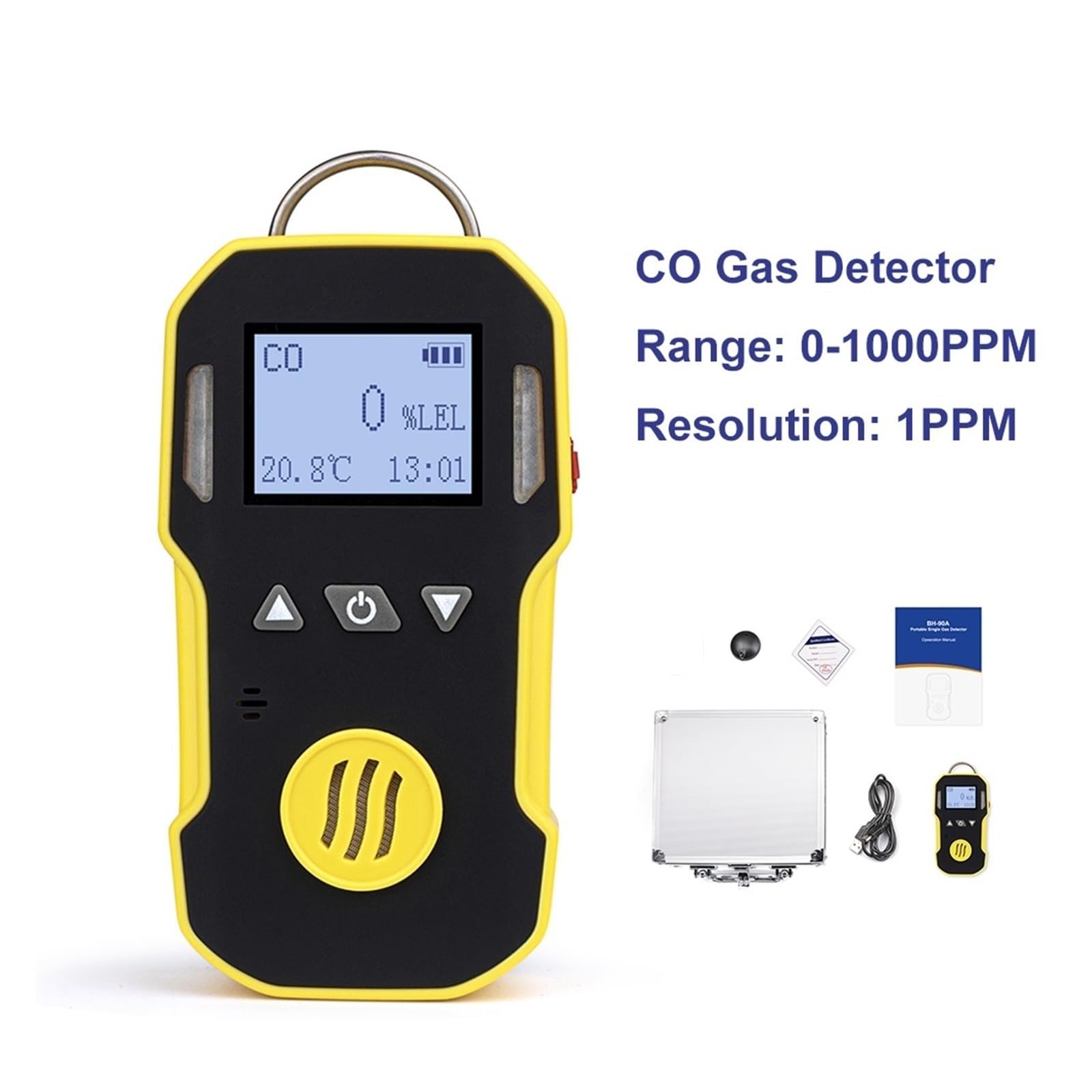 Rilevatore portatile di gas CO for uso industriale Misuratore di monossido di carbonio CO Misuratore di CO USB chara 0-1000 ppm a prova di acqua, polvere ed esplosione Alta sensibilità, risposta rapid