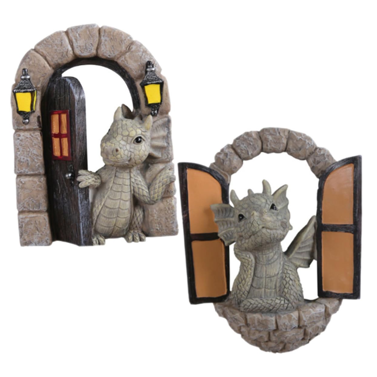 BESPORTBLE 2 Pezzi Statua di Drago in Resina per Esterno, Decorazioni da Giardino Aspetto Realistico e Design Vivace per Ornamenti da Giardino e Uso Outdoor