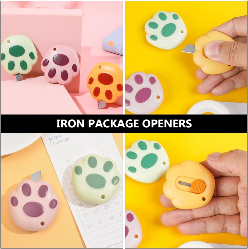 サービス かわいい格納式ボックスカッターキット 6ピースミニタイティリティナイフ漫画猫爪ボール紙カッターかみそりナイフスムーズなオフィスホームのための滑らかな指摘メカニズム Casabianca Ba