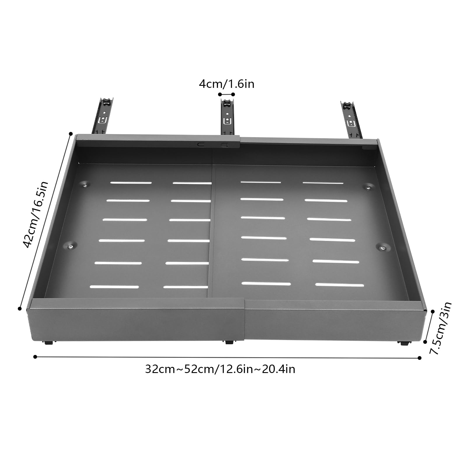 2 Stück Kohlenstoffstahl Grau 32-52 cm Modern Küche und Bad Teleskopschublade Ausziehbare Schublade Küche 50cm Tief Pull Out Cabinet Organizer Küchen Schrank für Schränke