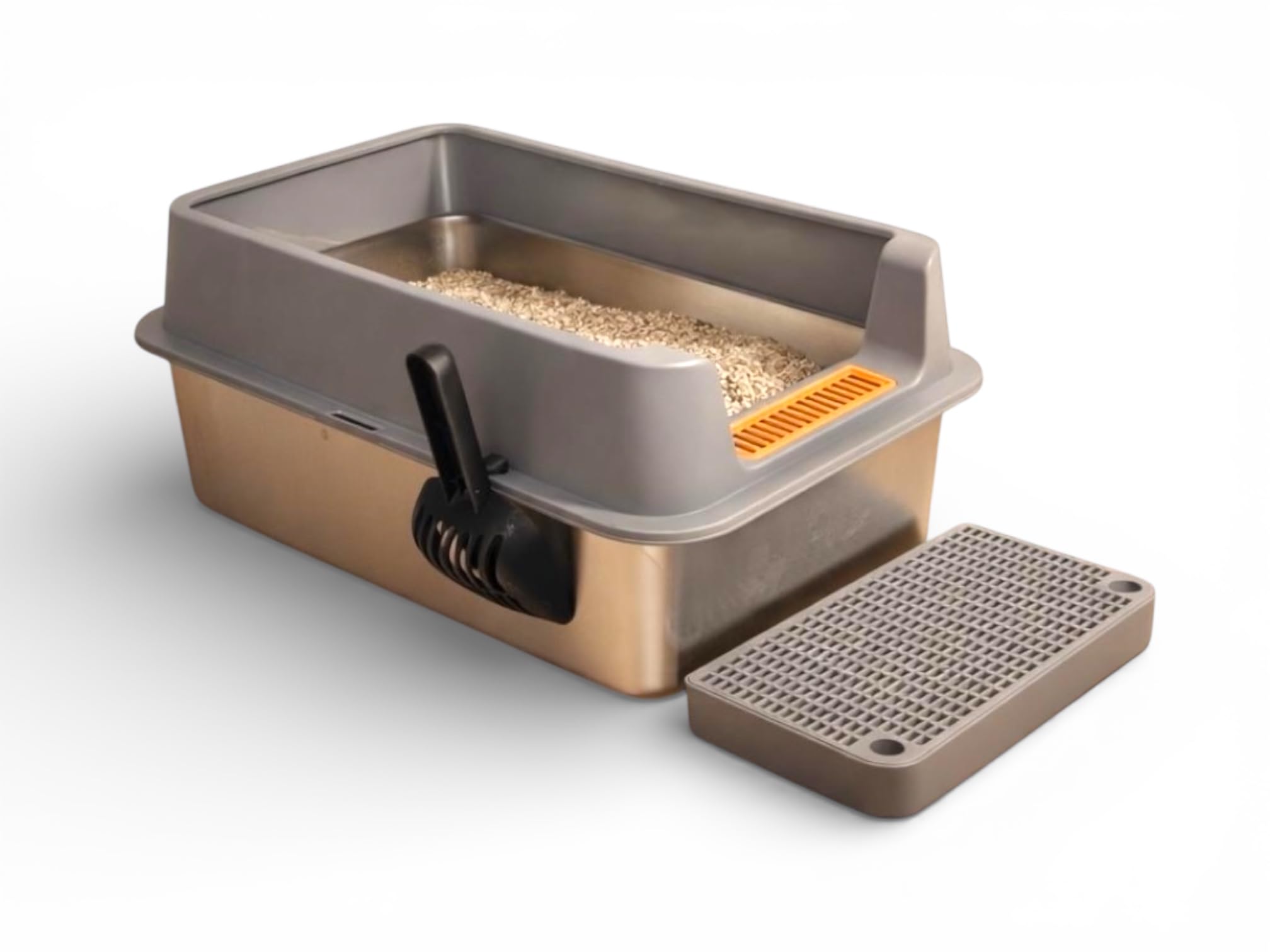 Macushla Stainless Steel Cat Litter Box Half Covered with High Walls, Anti-Scatter Design, Rust Proof Metal Litter Tray with Scoop & Mat for Kittens and Adult Cats-image-33