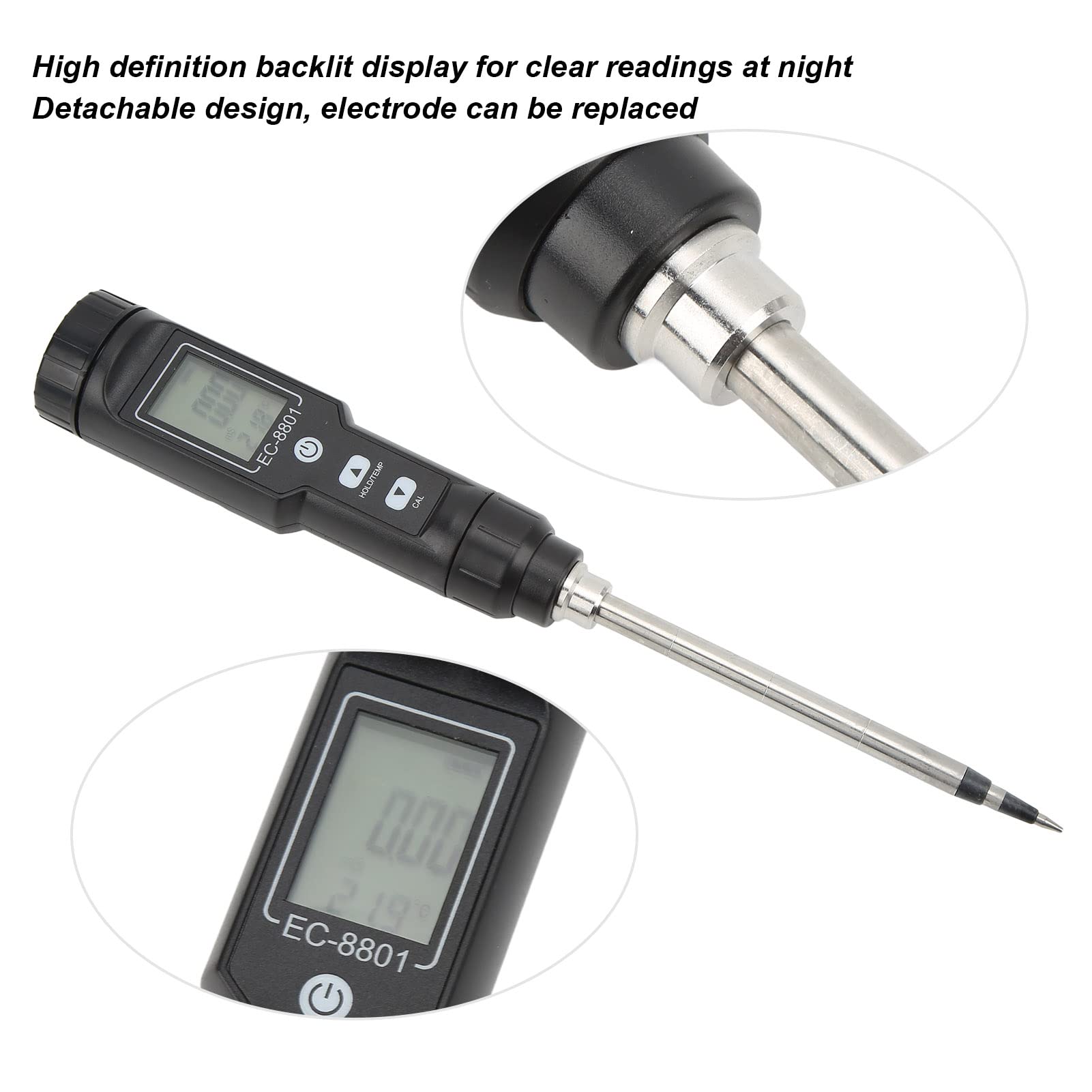 Detector del suelo Torvex, medidor de conductividad EC -8801 con sensor de temperatura y probador de suelo digital para el monitoreo del jardín