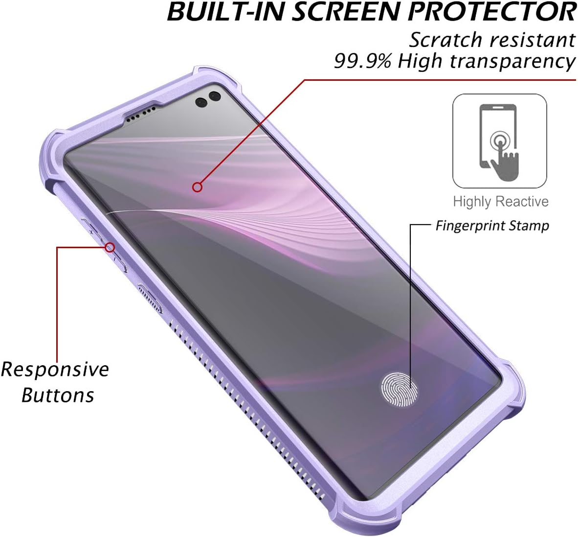 Dexnor Galaxy S10+ Plus Case with Built-in Screen Protector Clear Rugged Full Body Protective Shockproof Hard Defender Dual Layer Heavy Duty Bumper Cover Case for Samsung Galaxy S10 Plus - Purple - Image 5