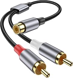 RCA Y Adapter Splitter Cable, RCA Y Splitter 1 Female to 2 Male, 20cm Short Stereo Audio Y Cable for Amplifier, Subwoofer, Home Theater, DVD, TV, Speaker.