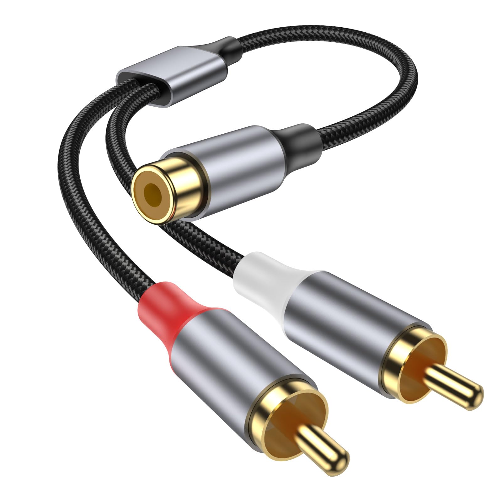 RCA Y Adapter Splitter Cable, RCA Y Splitter 1 Female to 2 Male, 20cm Short Stereo Audio Y Cable for Amplifier, Subwoofer, Home Theater, DVD, TV, Speaker.