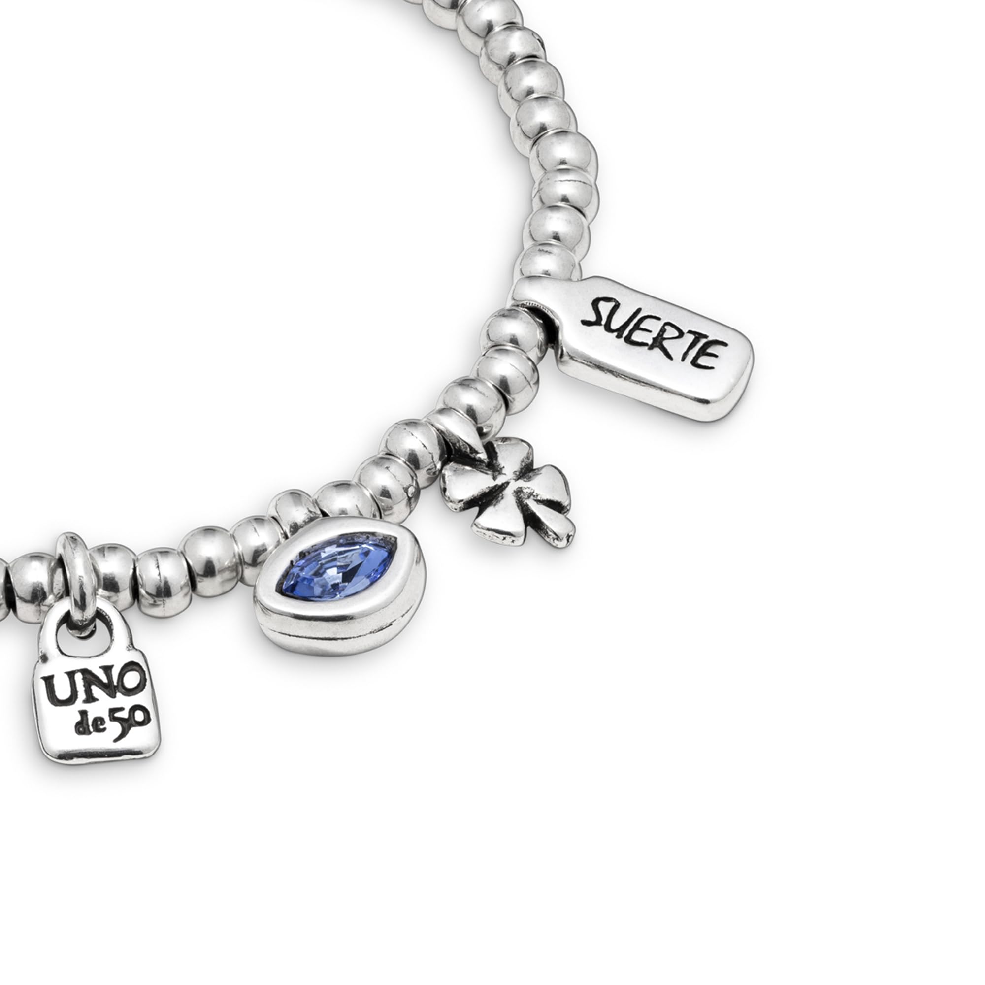 UNO de 50 - Pulsera Colección My Luck para Mujer, Plata 925, Color Azul, Talla M, Fabricado en España