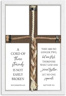 YWMZYKJGS A Cord of Three Strands Wedding Ceremony Sign 15"X10" Unity Braid Marriage Anniversary Christian Cross Religious Wedding Prayer Wall Decor (White)