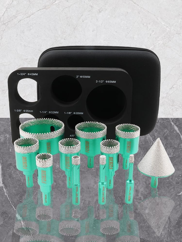 Diamond Core Drill Bits Set - FACHLICH 6/8/10/20/25/28/32/35/45/65MM with 50MM Diamond Beveling Chamfer Diamond Hole Saw Bits for Porcelain Ceramic Tile Granite Marble