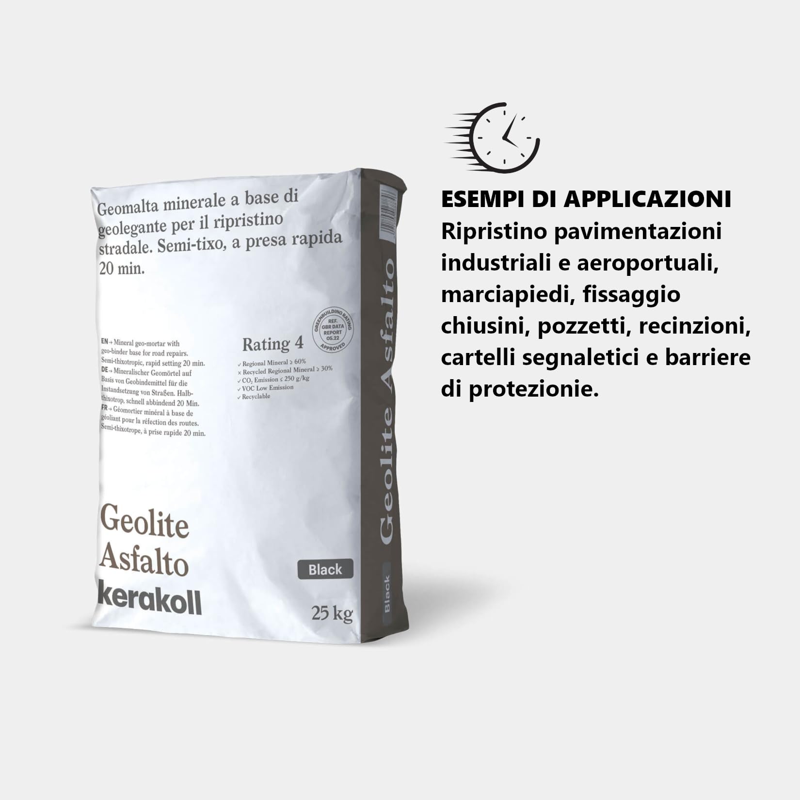 Kerakoll Geolite Asfalto Geomalta per Ripristino Stradale Presa Rapida 20 minuti Confezione 25kg