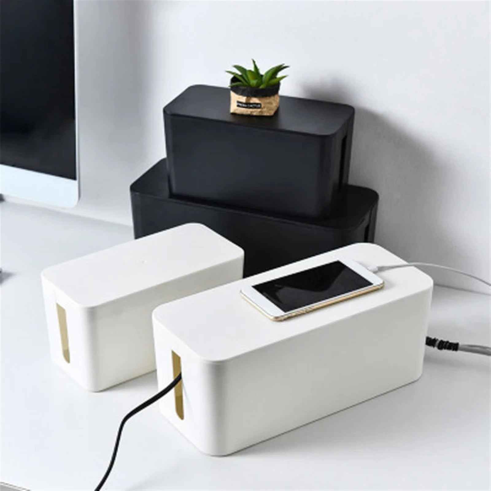 Kabelmanagement Box Kabelaufbewahrungsbox Desktop-Steckdosenleisten-Aufbewahrungsbox Staubdichte Steckdosen-Aufbewahrungsbox Home Wire Case Kabelmanagement Kabel-Organizer(Black-m)