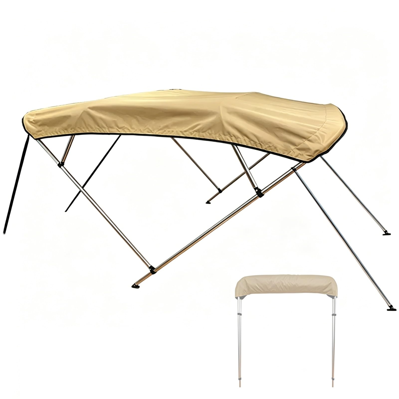 Tendalino Barca 4 Archi, Tendalino Bimini per Imbarcazione, Struttura in Alluminio, Tessuto Oxford 900D, con Custodia, 2 Pali di Supporto Posteriori e 2 Cinghie(230-260cm/90-102in)