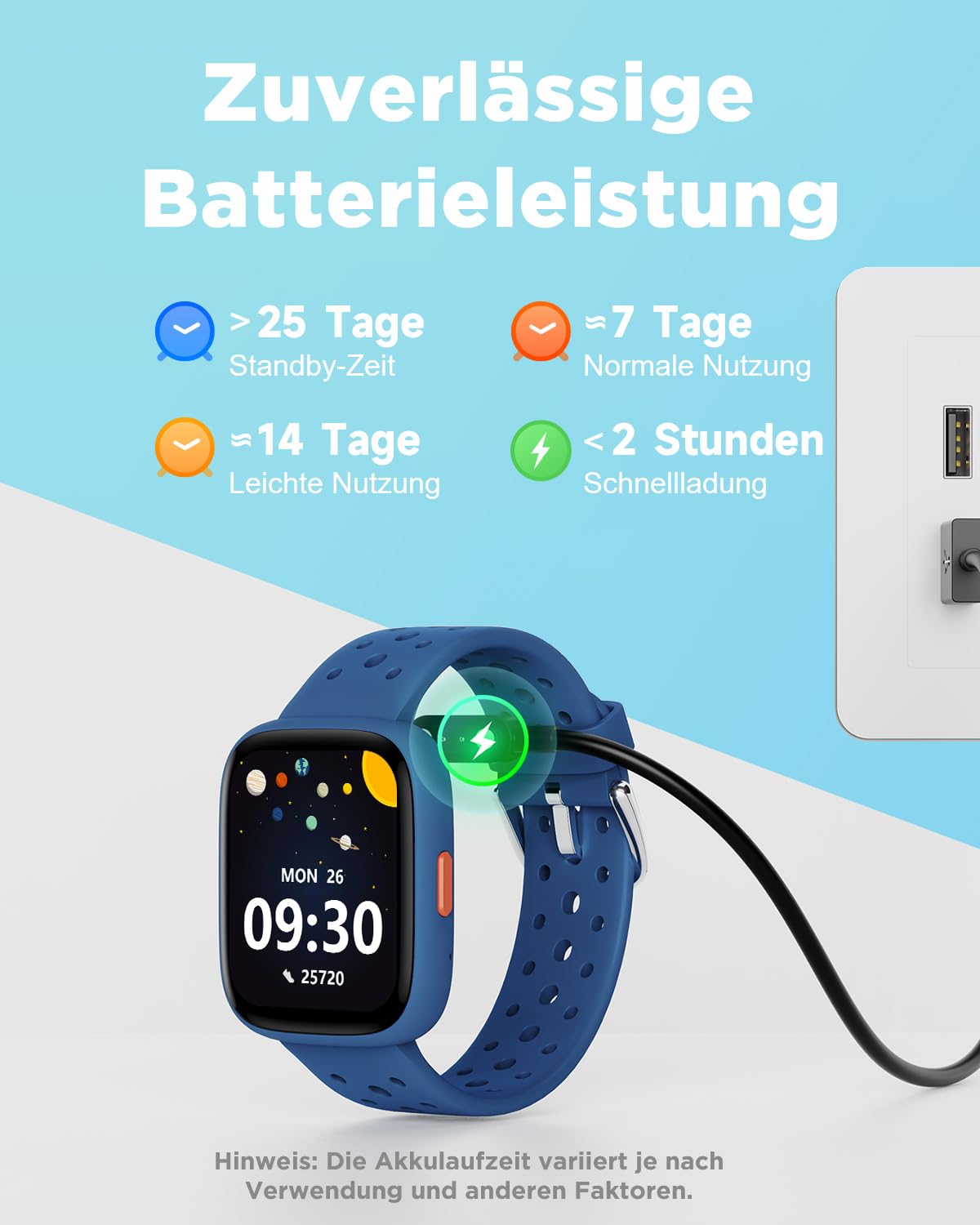 BIGGERFIVE Smartwatch Kinder, 1,8" Fitness Uhr Schrittzähler, 24/7 Puls, Schlafmonitor, Vibrationsalarm, IP68 Wasserdicht, Puzzlespiele mit/ohne App, für Mädchen Jungen Teens 5–16, Blau