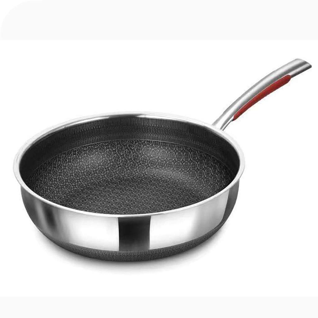 SH-chaoguo Frying Pan/Fry Wok/316 Stainless Steel Non-Stick Pan/Cooking Pan, Uncoated, (32cm) for Induction Cooker and Gas Stove (Size : No Cover)