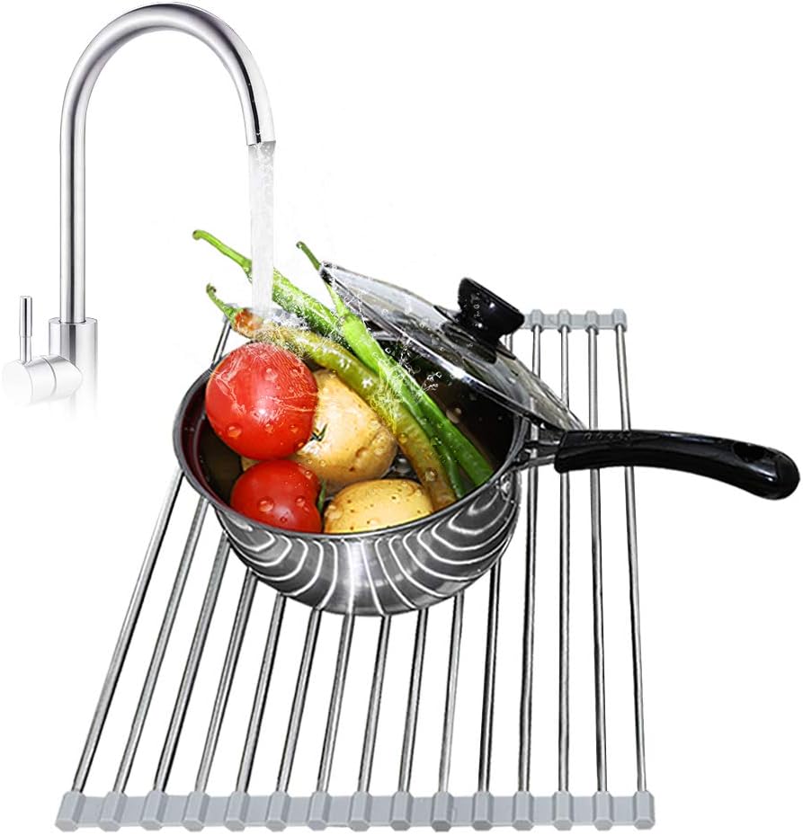 Roll-up Over the Sink Dish Drying Rack Multi-purpose Stainless steel Kitchen Drainer