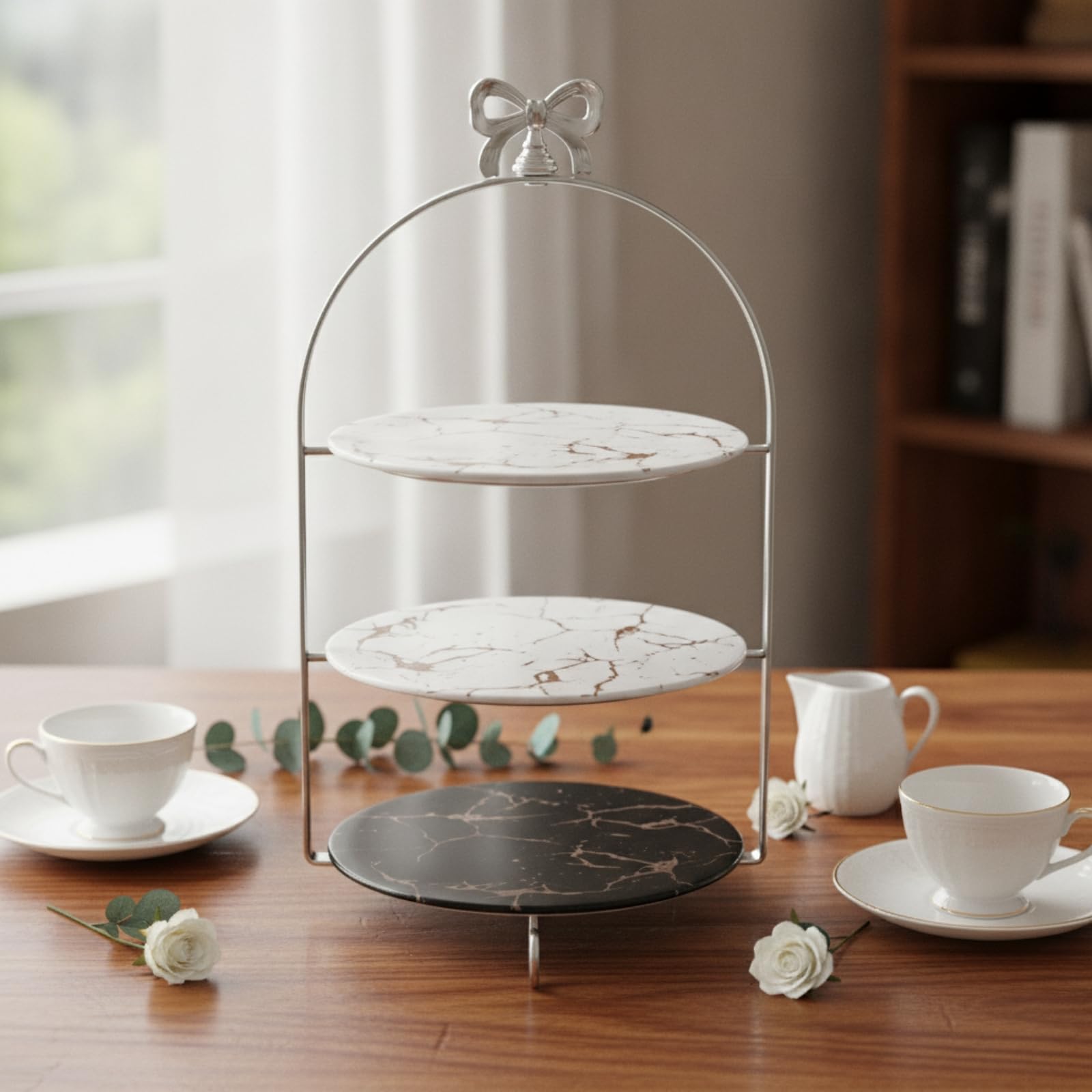 Présentoir à Dessert avec Poignée Papillon Argenté Présentoir à Gâteaux Vintage Support à Pâtisserie pour Anniversaire , 21 Cm , 9909-1G Doré, Deux Étages, Motif Papillon