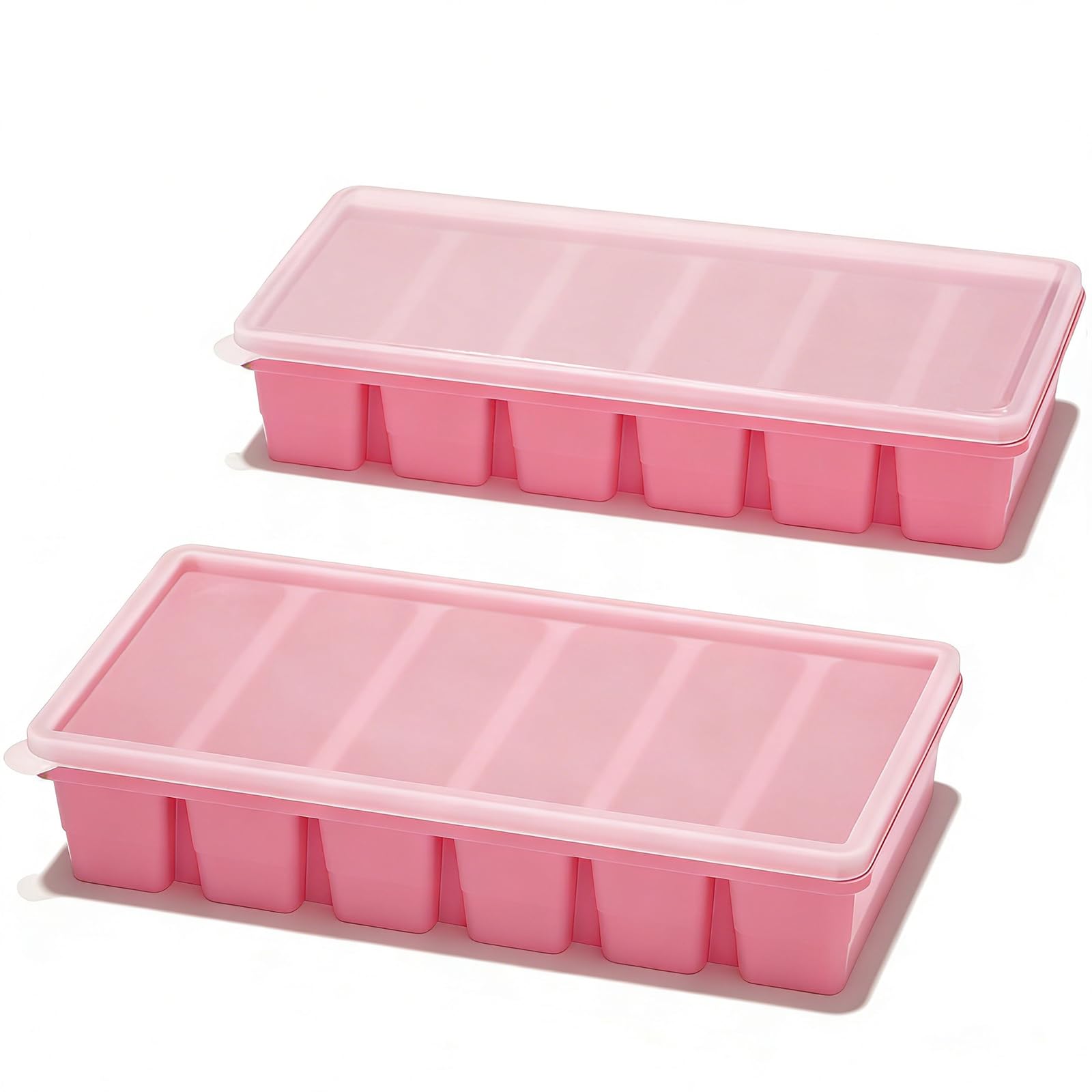 1/2 Cup Covered Silicone Freezer Tray, 2-Piece Set Of Silicone Freezer Molds, Used For Preparing And Freezing Various Sauces And Other Dishes, Making 12 Portions Cube Pink
