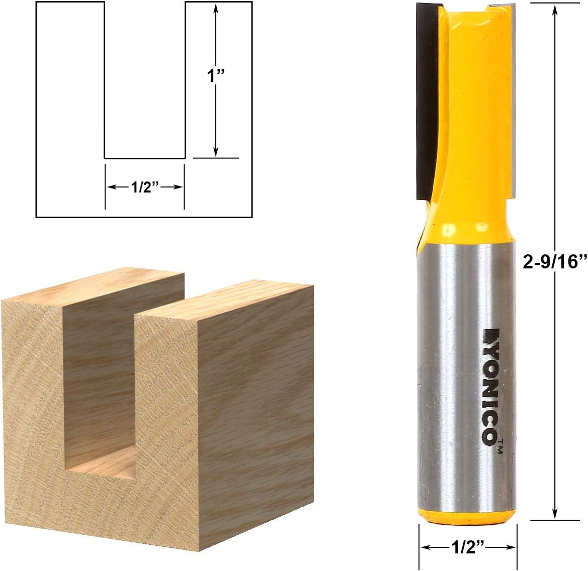 Yonico 14158 - Straight Router Bit, Cutting Diameter: 1/2", Cutting Height: 15/16" - 1/2" Shank, 1/2 Inch - Image 3