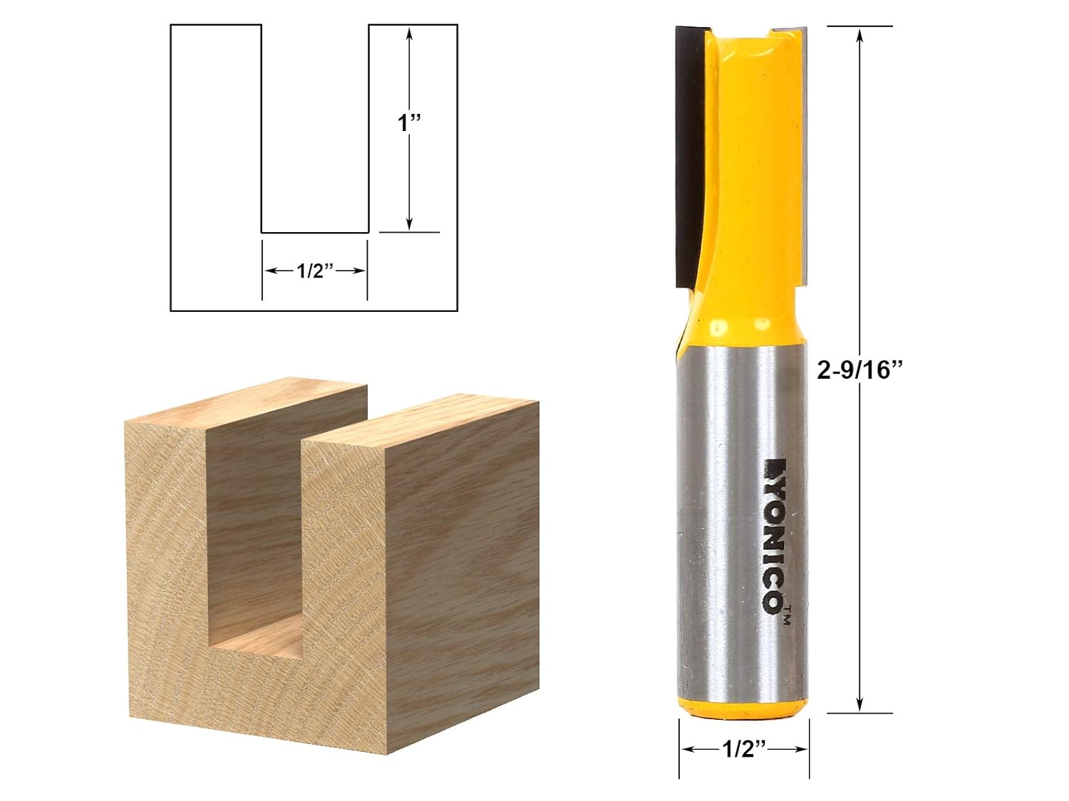 Yonico Straight Router Bits Set 5 Bit 1/2-Inch Shank 14522 - - 