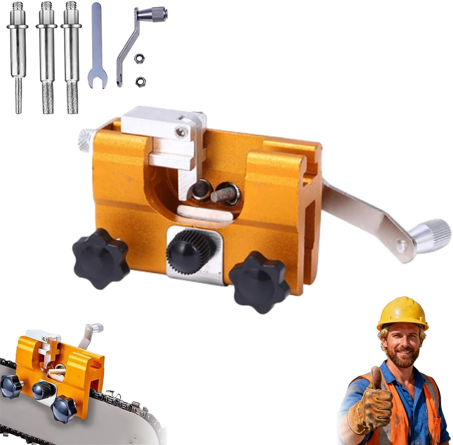 Klampero Chainsaw Sharpener, Chain Saw Sharpener Tool, Keep Chain Saw Sharp, For Chain Saws Electric Saws, For Chain Sharpening, Portable Household Hardware Tool (Yellow, Large)