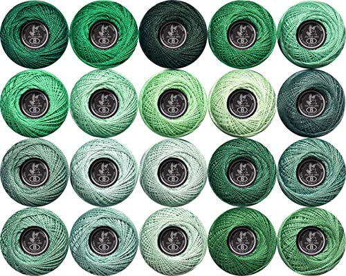 Image of Soft 20 Colors Classic Crochet Thread 20 Pack,100% Cotton (Emerald Green-562-3818)
