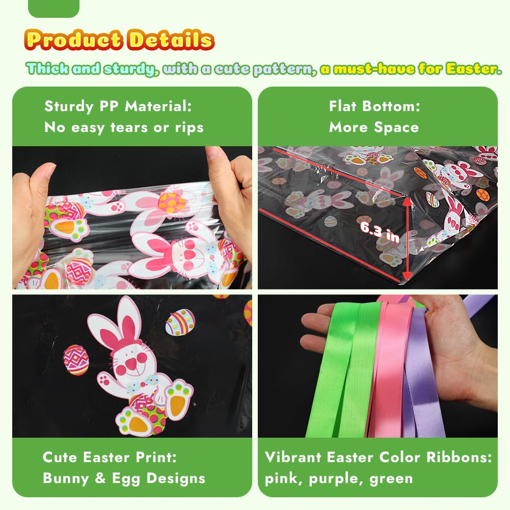 Condition photo showing New/Like New for HRX Package 10 PCS Easter Basket Bags Flat Bottom 25.6x23.6x6.3 Inches, Large Clear Cellophane Wrap for Gifts & Basket Wrapping, Bunny & Egg Designs