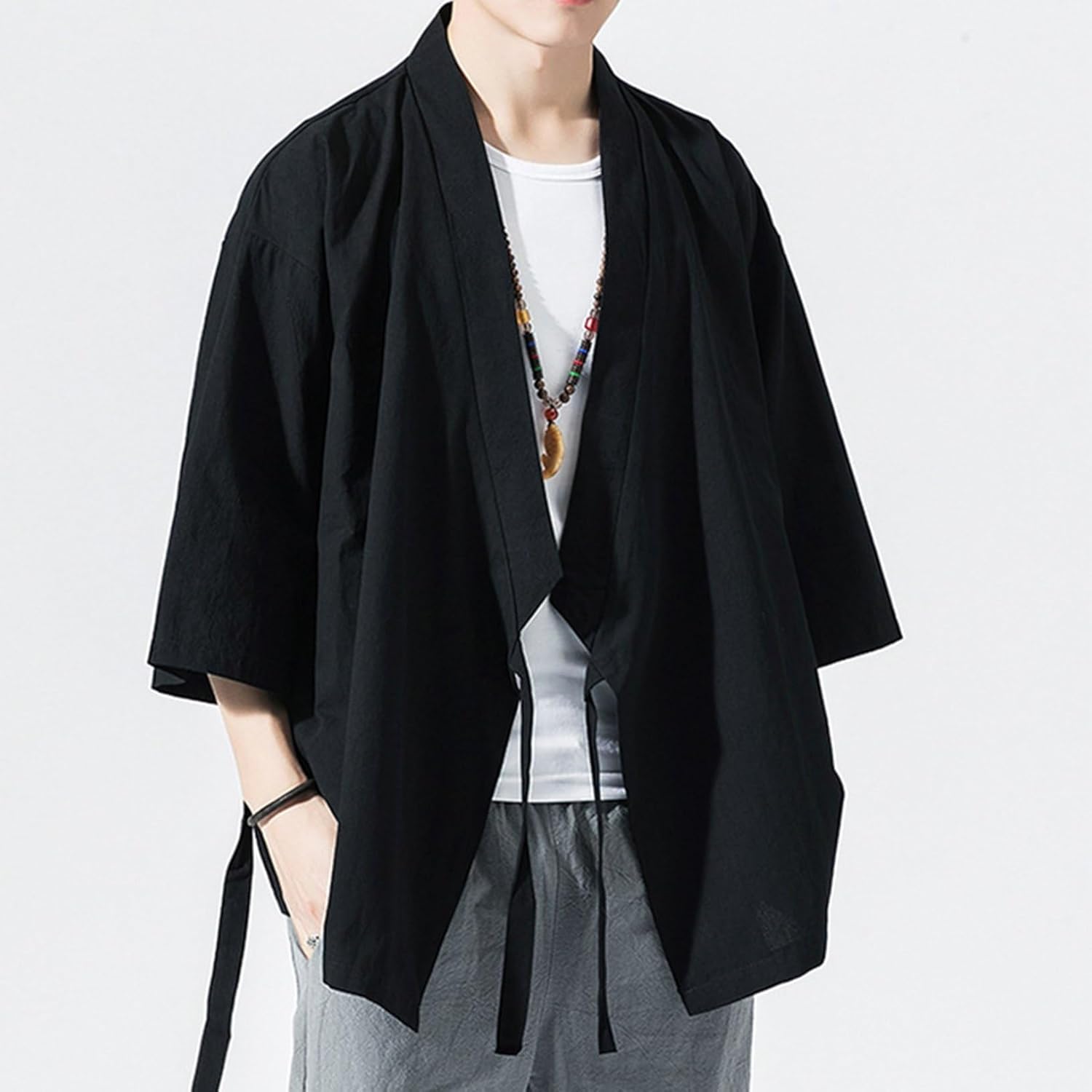 [GUREITOJP] シャツ カーディガン メンズ カジュアル 七分袖シャツ 羽織 甚平 和式パーカー 夏服 浴衣 日焼け止め 軽