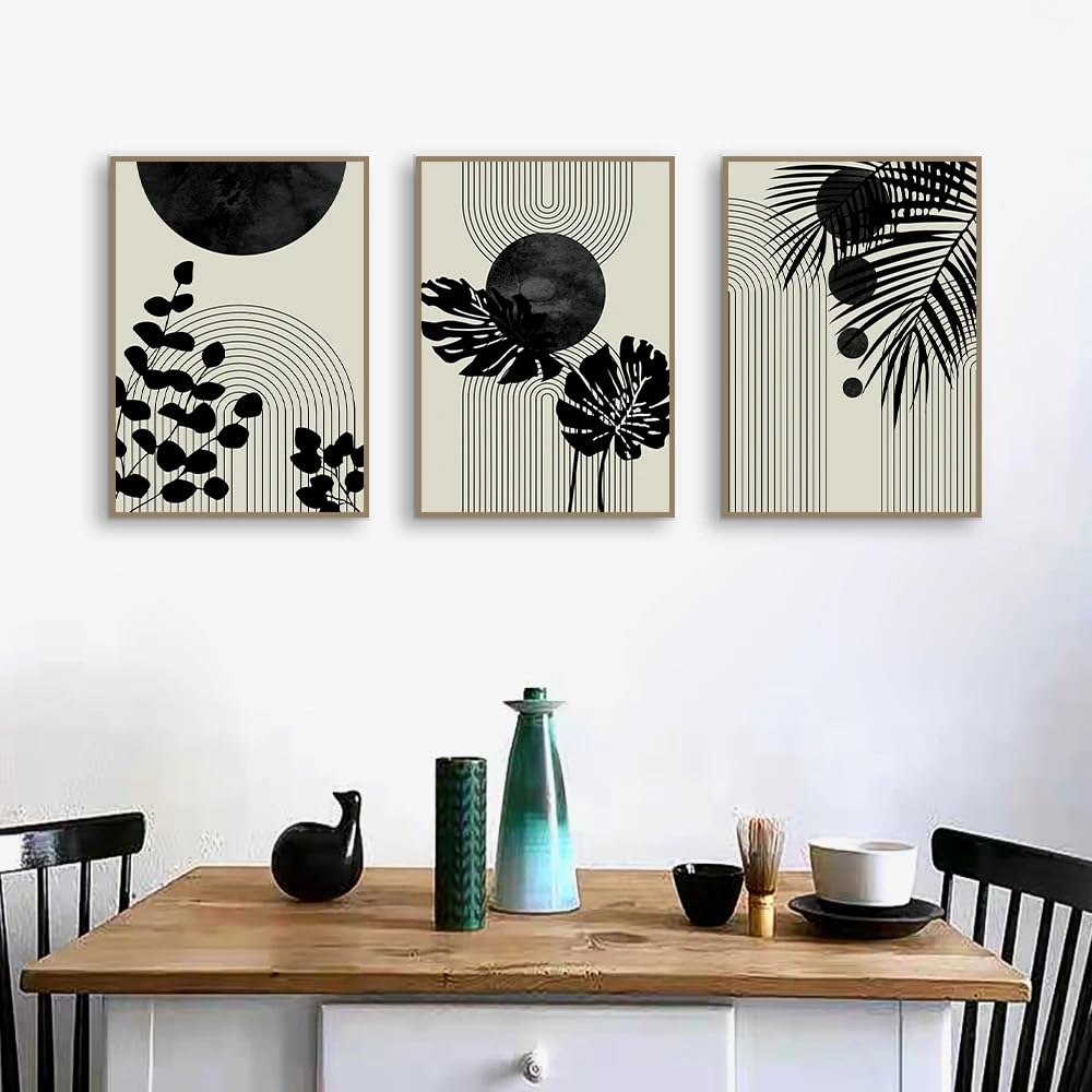 WBYZAC Wall Pictures-Boho Abstract Leave Beige Geometric Wall Art Posters Canvas Painting Prints Pictures Modern Living Room Kitchen Home Decoration-30 * 50cm*3PCS (No Frame)