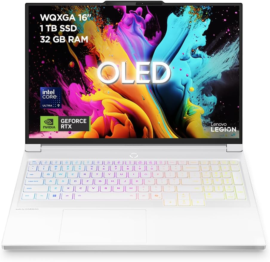 Lenovo Legion 7 Gen 10 Gaming Notebook IA 16 inch OLED (Intel Core Ultra 9 275HX, NVIDIA GeForce RTX 5060, 32 GB RAM, 1 TB SSD, 240 Hz, Wi-Fi 7, No Operating System) QWERTY RGB Spanish – White