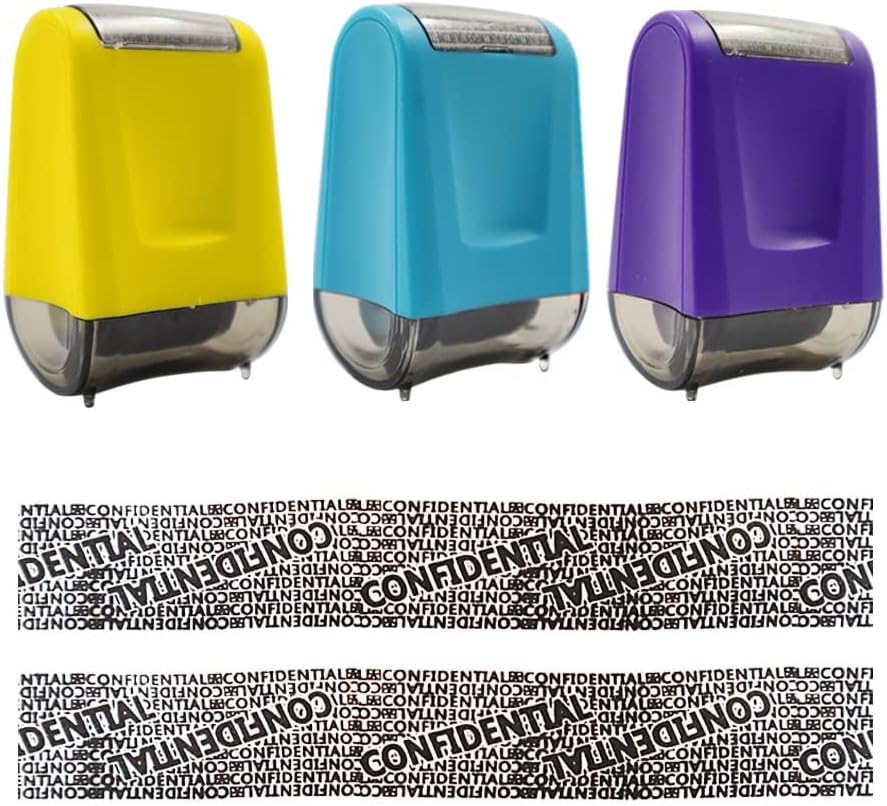 TERRIFI Confidential Roller Stamp Set - 3 Pieces Identity Protection Stamps, Smudge-Free Rolling Type Garbled Seal for Information Privacy