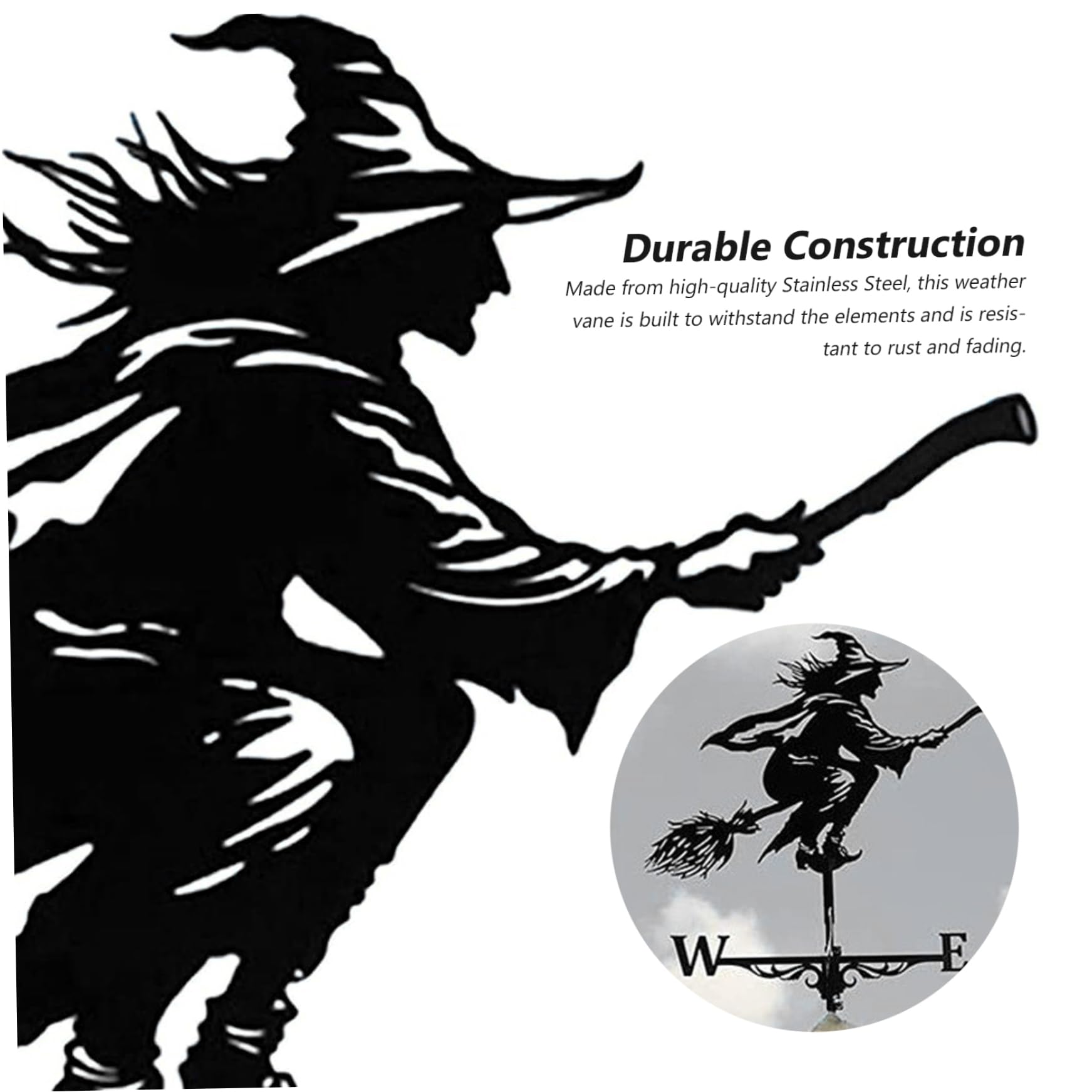 Wetterhahn Wetterfahne für Garten Hexenwetter Vane für Gartenschuppen Hexenwind Vane 37x60 cm Metall Black Hohlwind Richtung Indikator Dachhalterung für Farm Yard Gavoebo Dekor