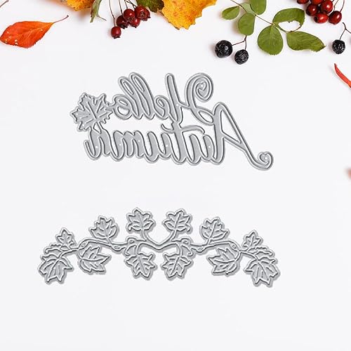 Miniatura 18 de ALIBBON 2 piezas de troqueles de otoño para hacer tarjetas, troqueles de corte de flores, moldes de plantilla de metal, hojas de otoño troqueladas