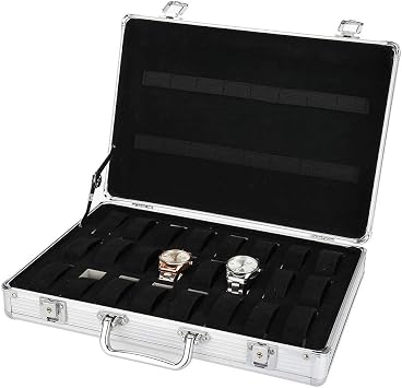24 Grids Watch Storage Box, Aluminum Alloy Watch Display Storage Case Watch Display Storage Box Watch Organizer Case Silver