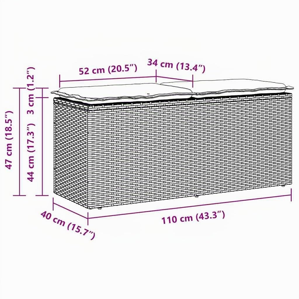 vidaXL Gartenbank mit Kissen Hellgrau 110x40x44 cm Poly Rattan, Terrassenbank, Außenbank, Garten Sitzbank, Outdoor Bank, Sitzbank, Sitzbank Terrasse