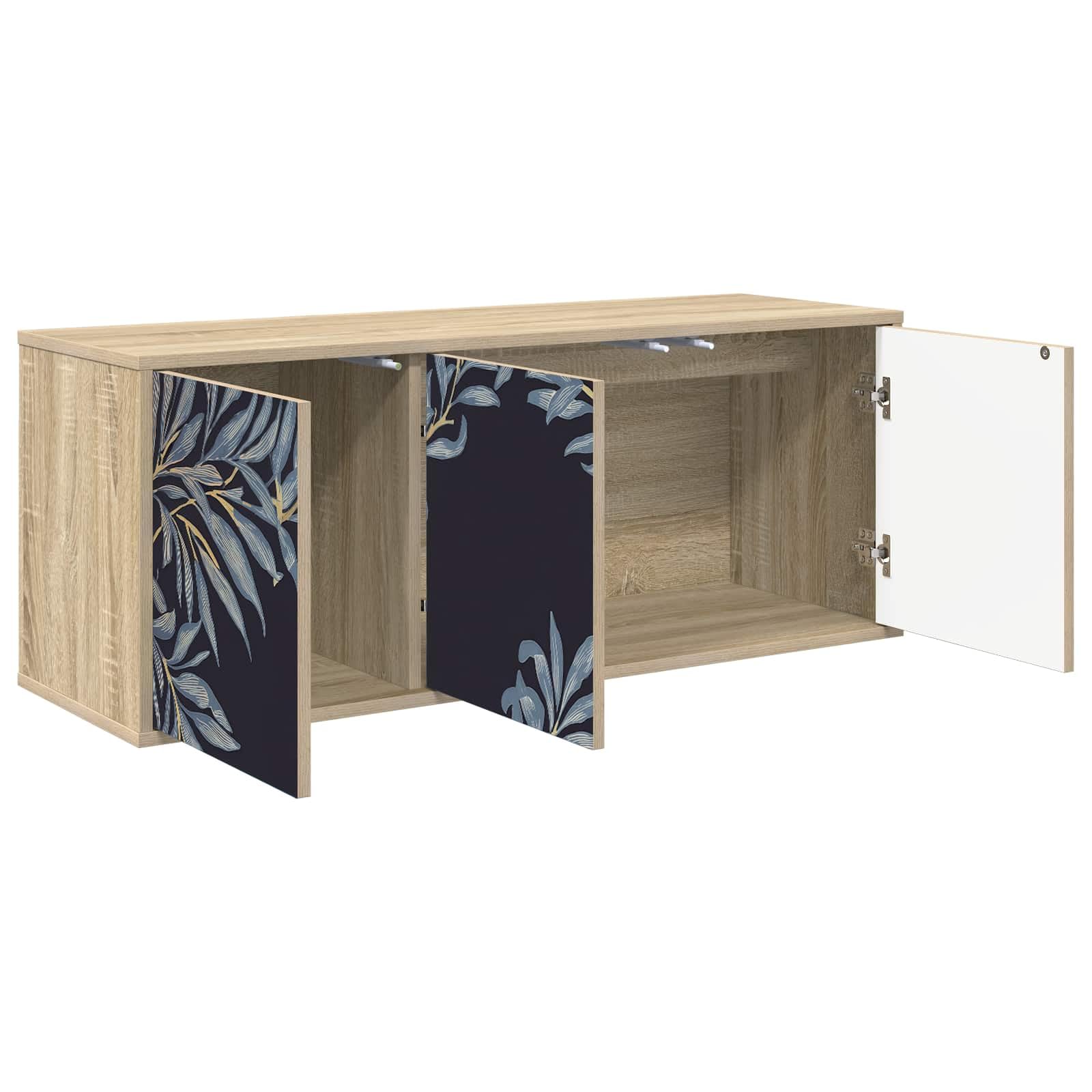 Fengshui Szafka TV montowana na ścianie 102 x 33 x 40 cm dąb Sonoma | Materiał drewnopochodny, unoszący się, dużo miejsca do przechowywania, dekoracyjny wzór, łatwy w pielęgnacji