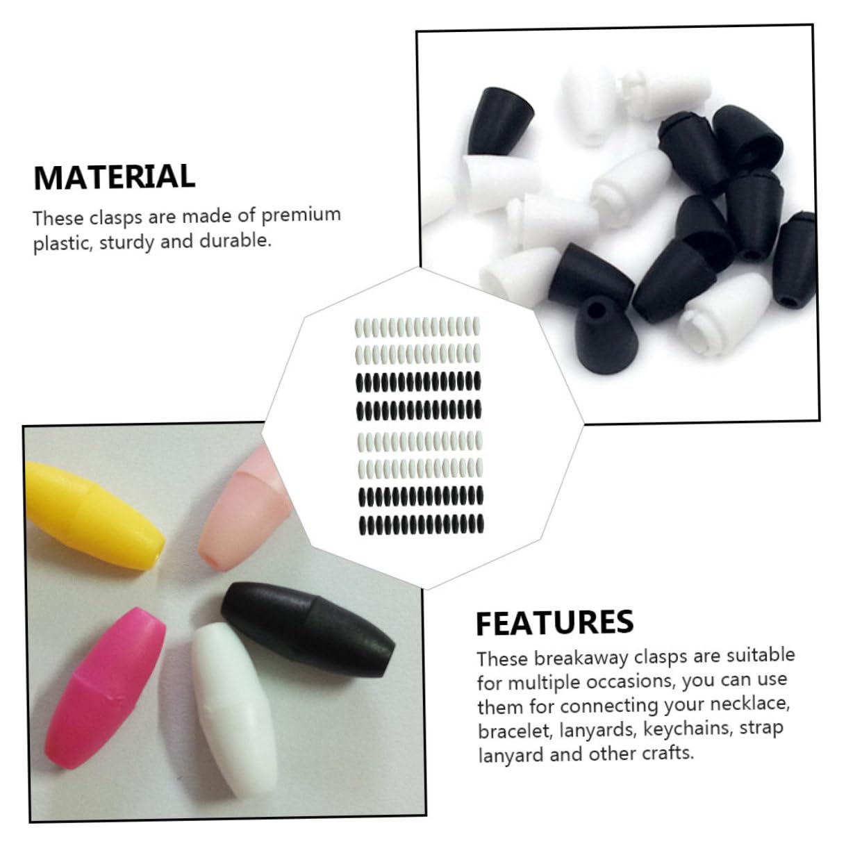 DOITOOL 800 Piezas Broches de Seguridad Plásticos para Cuerdas Conectores de Hebilla DIY Accesorios para Pulseras y Collares Resistente y Duradero de Negros y