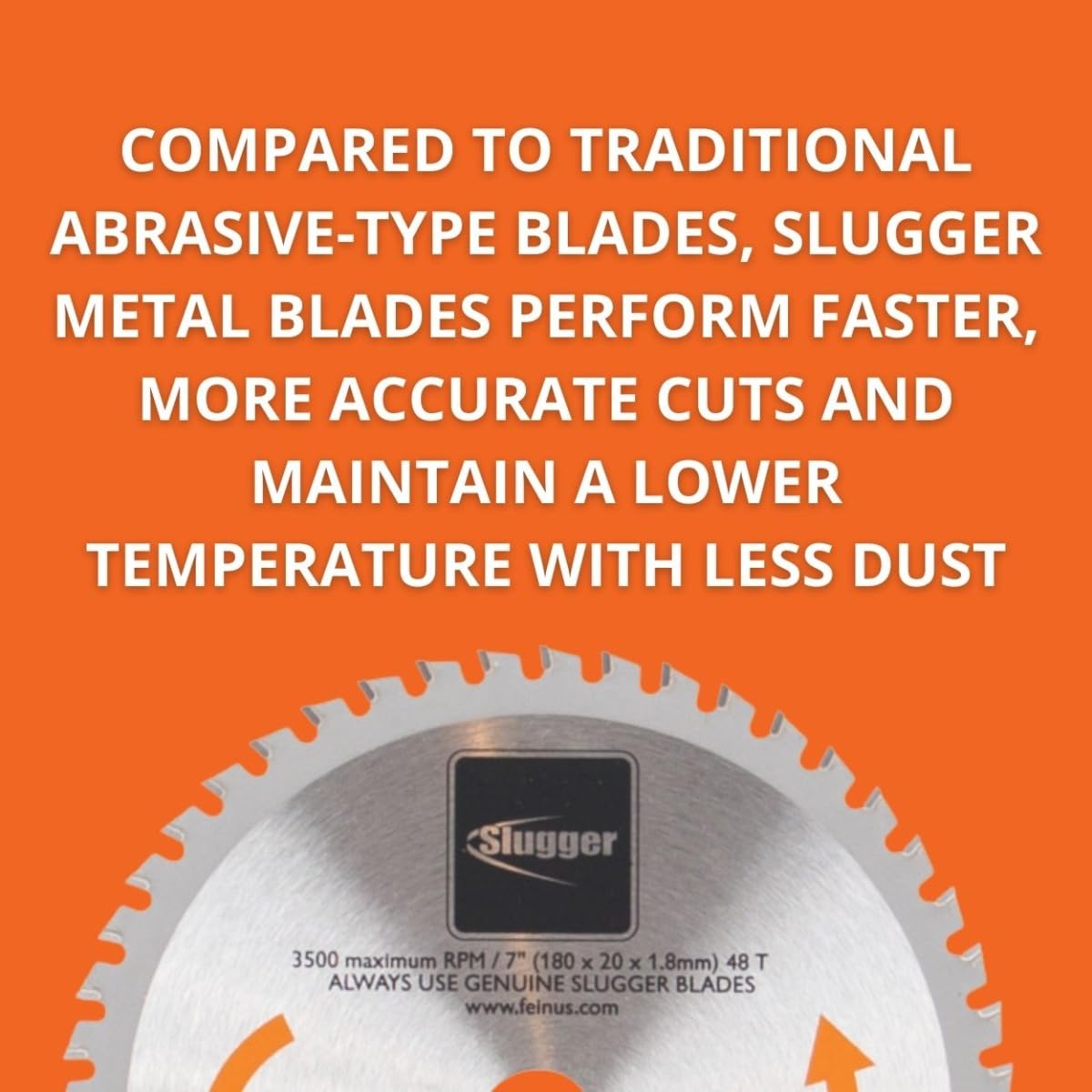 Slugger by Fein Stainless Steel Cutting Saw Blade - Fast and Accurate Cuts up to 1/4" in Aluminum, Mild & Thin Metals, 7" Diameter, 48 Teeth - 63502007520