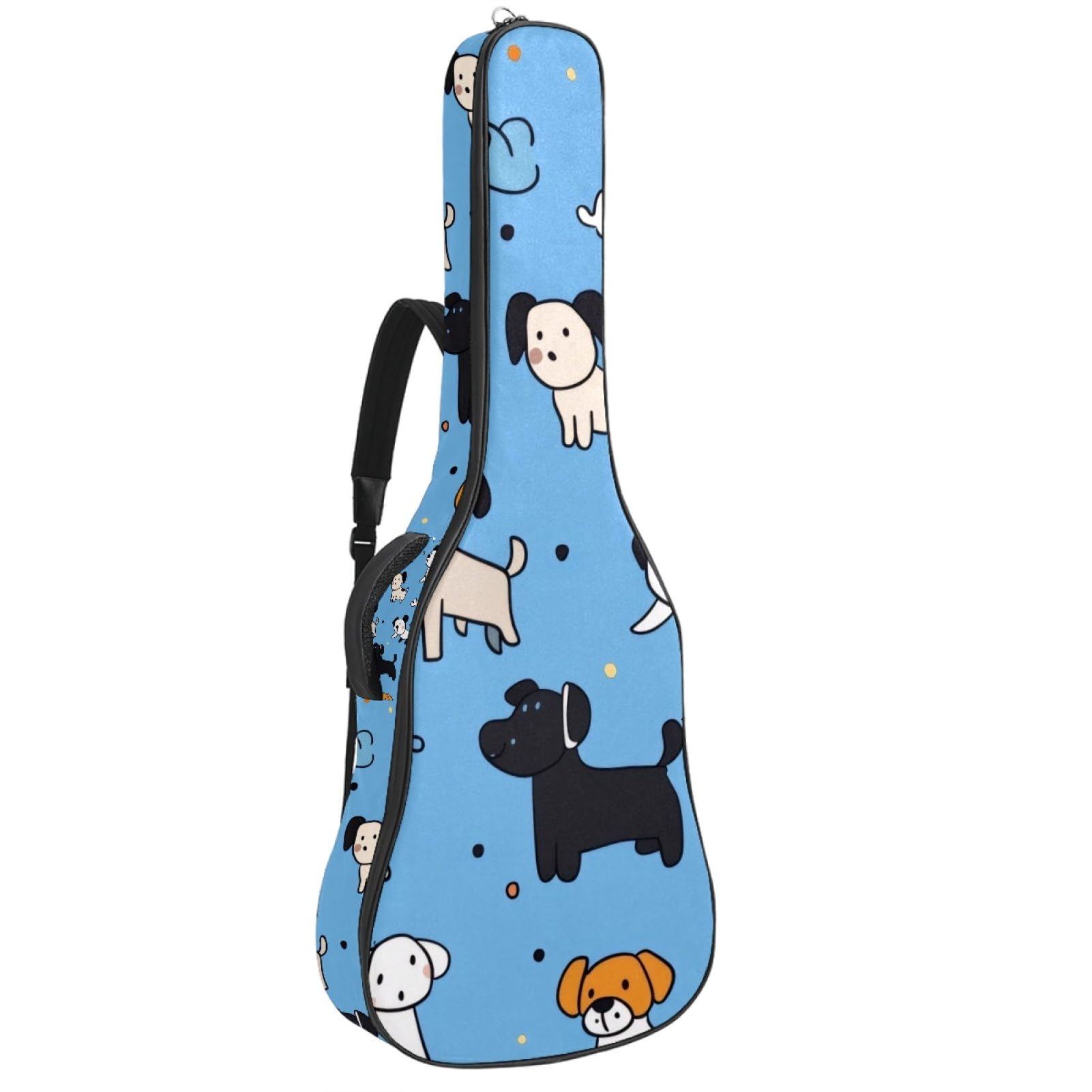 43 Zoll Akustikgitarre Softcase mit Rucksackgurt und 2 Taschen Handgemalt Hunde Hintergrund Keine Polsterung Rucksack Wasserdicht Oxford Tuch Bassgitarre Gigbag für Konzertgitarren,